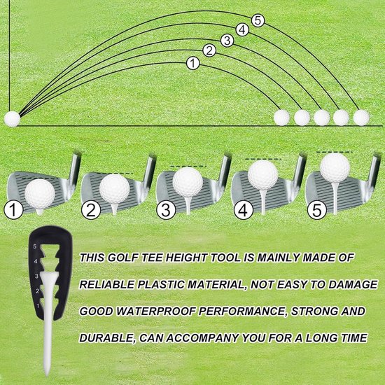 Golf Tee Hoogteversteller - Tee Setter Positiehouder - Consistente Swings Verbeteren - 5 Instelbare Hoogtes van GOLF — afbeelding 4