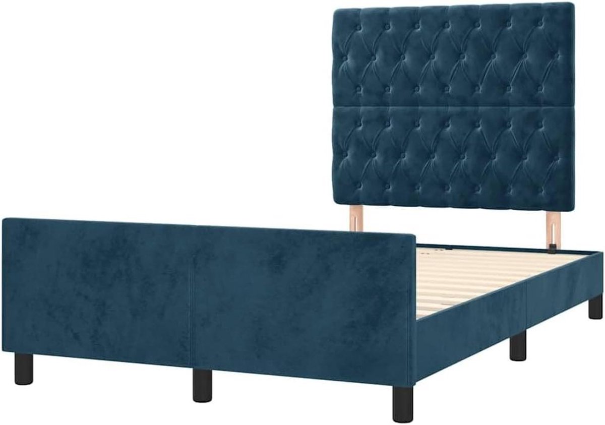 Bedframe met hoofdbord - Ledikant Tweepersoons - Comfortabel Slapen - Verstelbaar Hoofdeinde - 120 x 190 cm - Donkerblauw