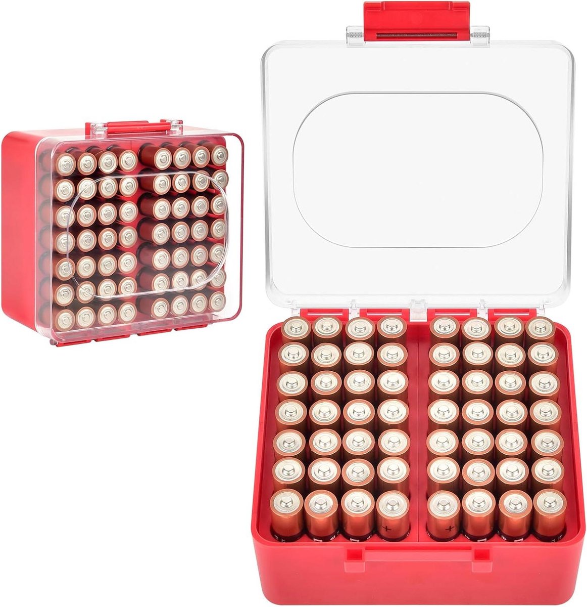 Batterijbox Opbergdoos - Batterijhouder Organizer - Batterijen Opbergen - Voor 82 Batterijen - 56 AA - Rood