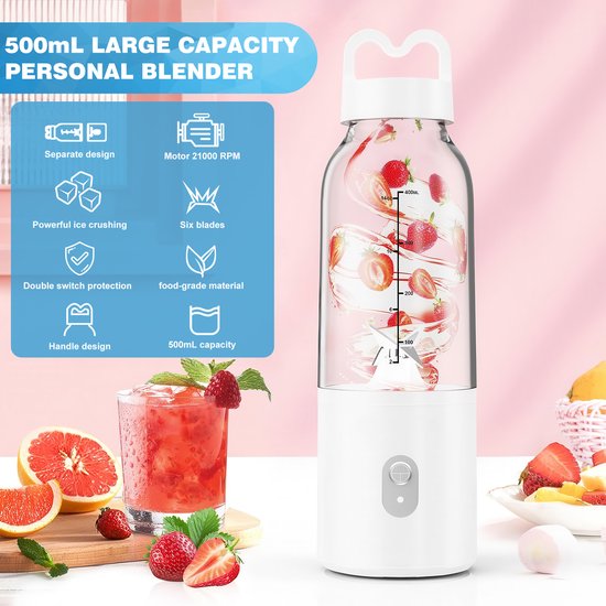 YONO Blender To Go - 500ml - 175W - Draagbare Smoothie Maker - Portable Fresh Juice Mini Blender - Wit van Merkloos — afbeelding 2