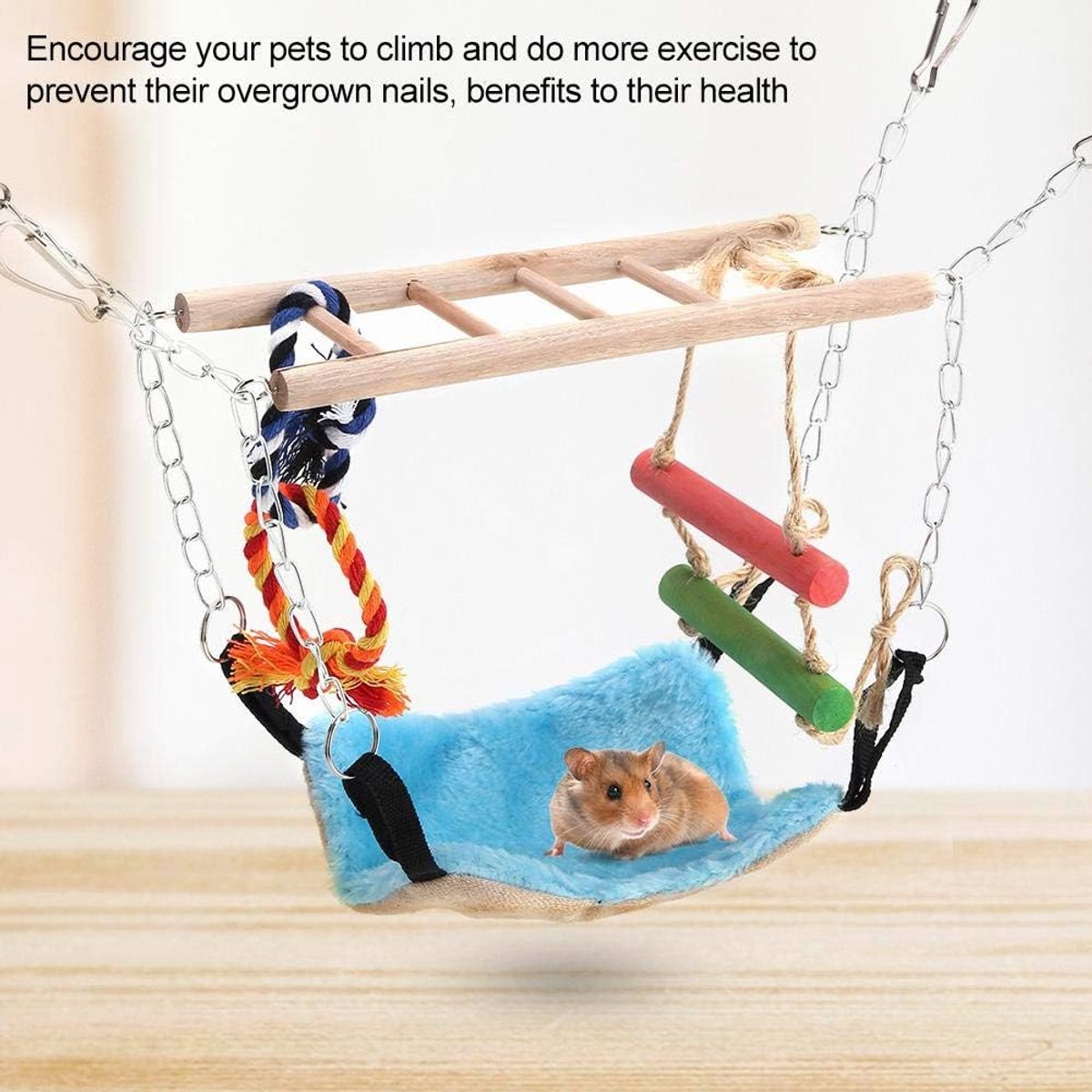 Hamster Hangbrug - Eekhoorn Speelgoed - Klimmen en Spelen - Met Hangmat - 21 x 7 cm - Meerkleurig