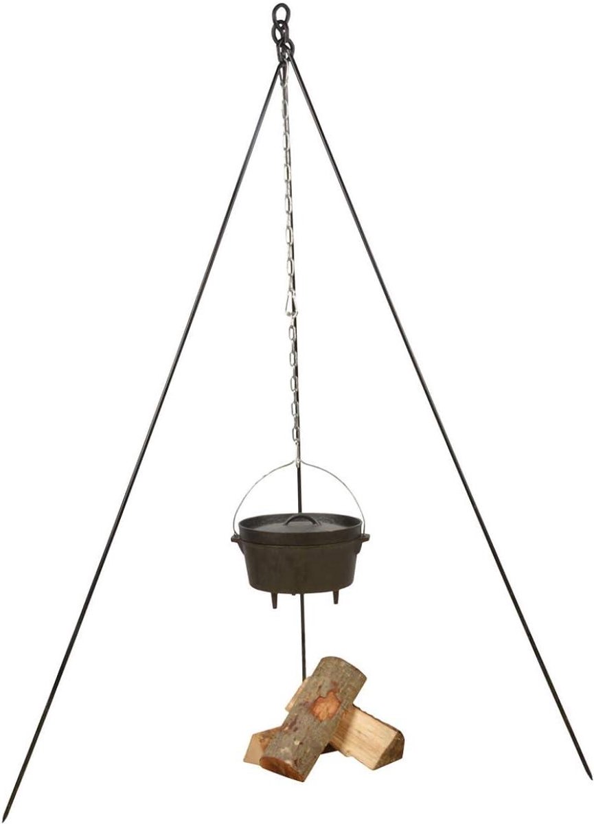 Statief met Ketting - Kampeerstatief Grill - Buiten Koken - Eenvoudige Montage - 148x121x138 cm - Zwart