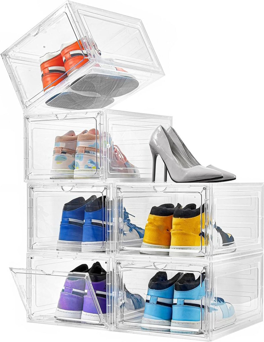 Schoenendozen - Sneaker opbergers - Schoenen organiseren - Magnetische deur - Set van 6 - Wit