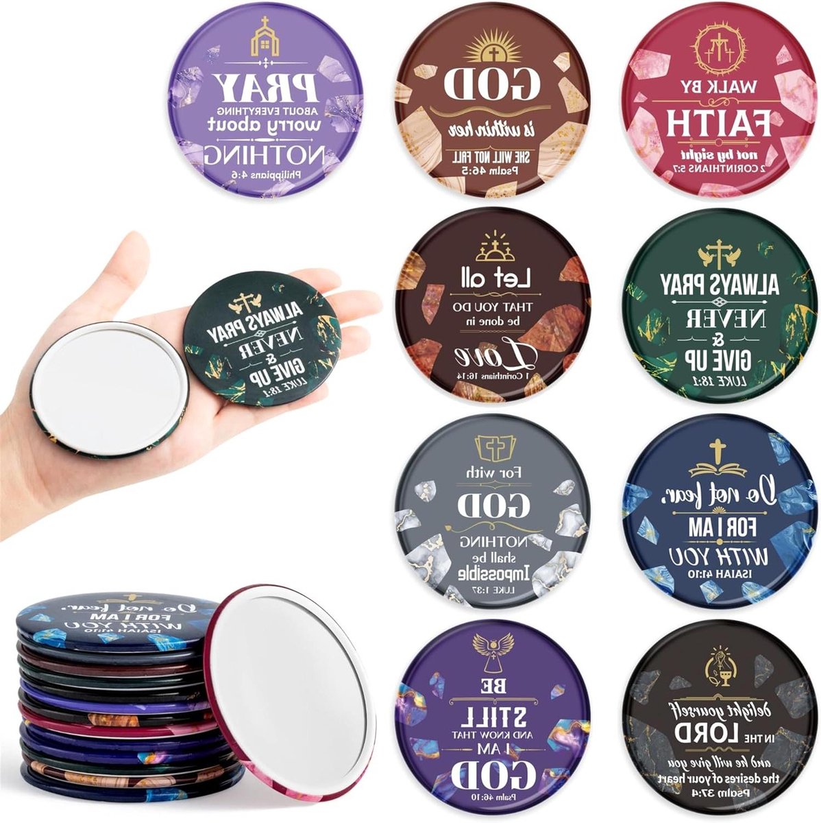 Compacte Spiegels - Make-up Spiegels Zakspiegels - Dagelijkse Inspiratie - Marmeren Patroon - 7 cm Diameter - Paars-Marmer