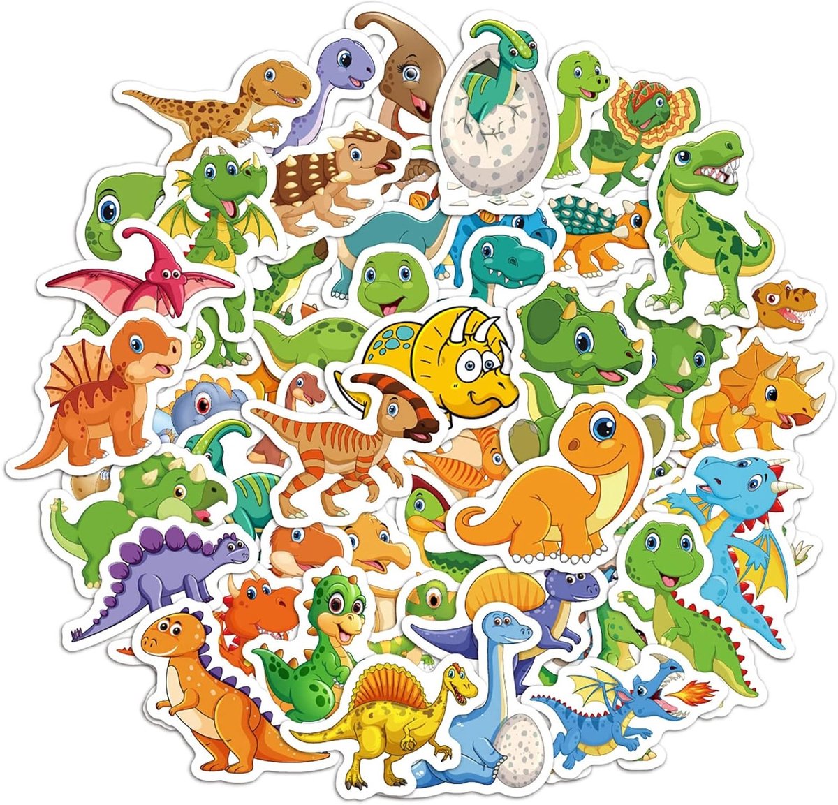 Dino Stickers voor Kinderen - 50 Vinyl Stickers voor Waterflessen, Fietsen, Scooters en Notitieboekjes