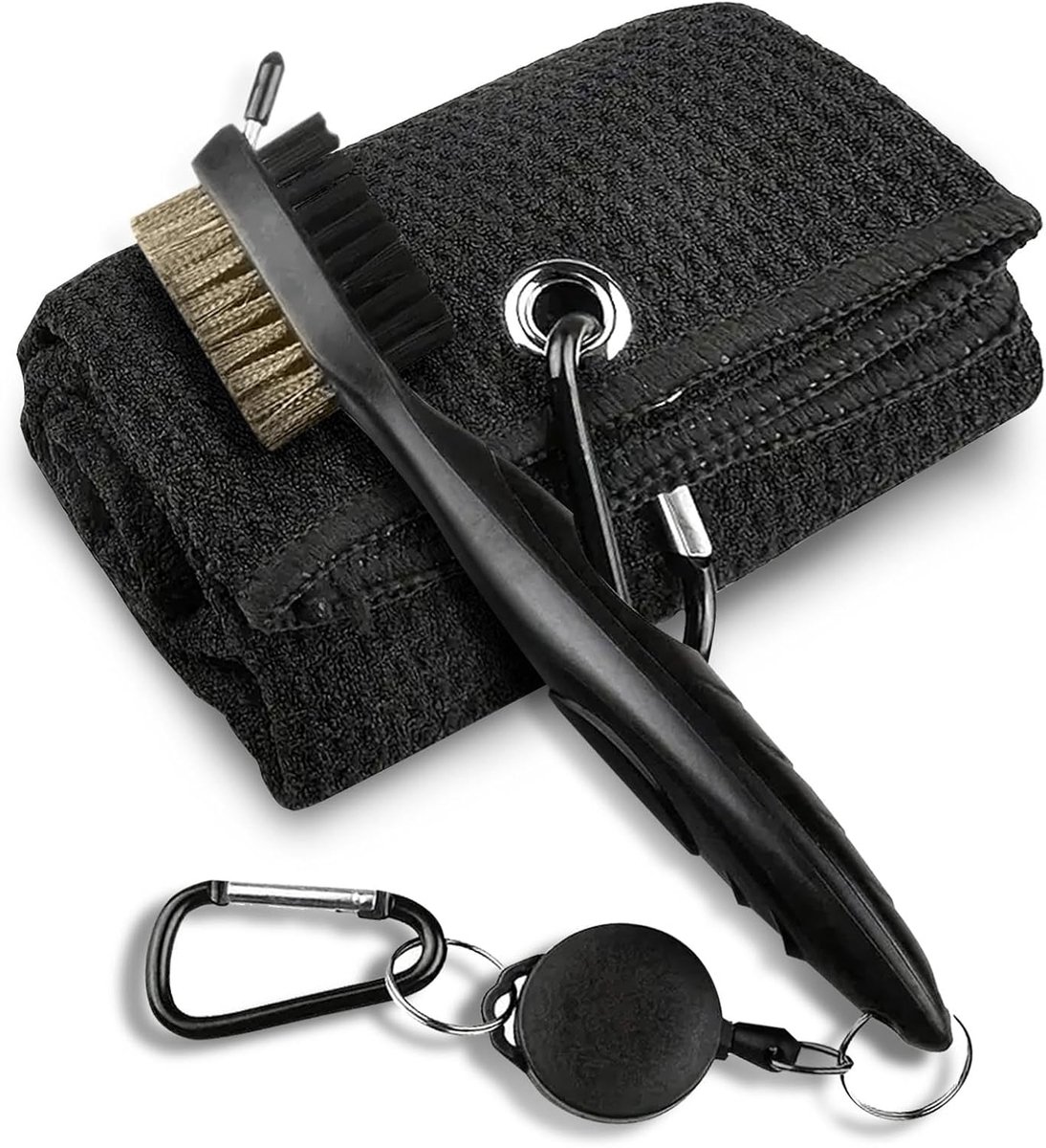 Golf Club Borstel en Microfiber Handdoek Set - met Carabiner Clip - Wafelpatroon - Golf Schoonmaak Gereedschappen - Golf Schoonmaak Kit - Golf Cadeaus voor Mannen