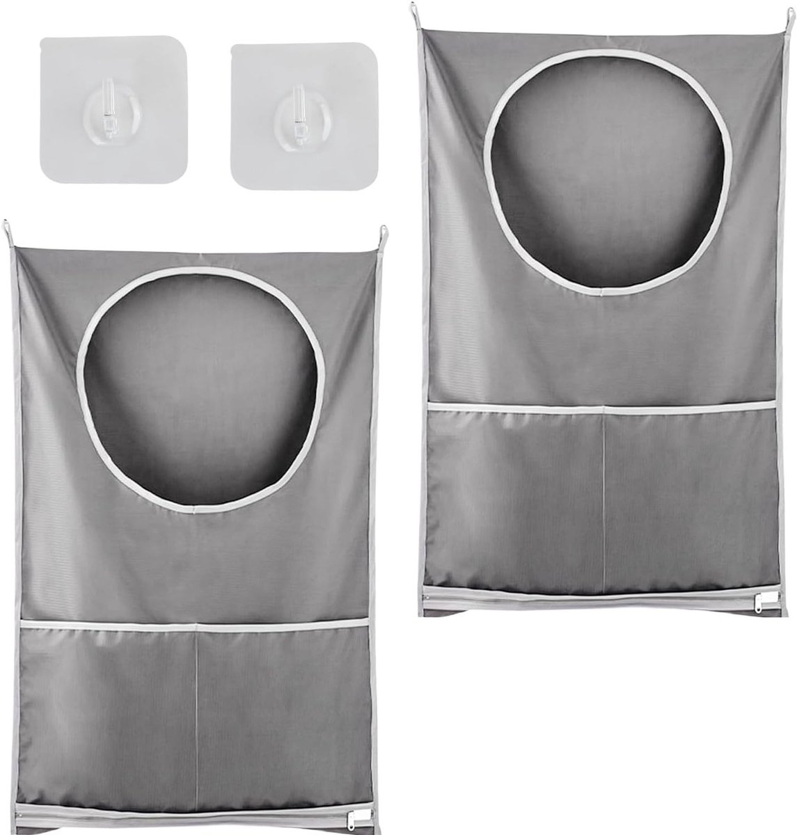 2-Delige Handige Hangende Waszakken - Ruimtebesparend en Waterdicht - Grote Capaciteit voor Vuile Kleding - Ideaal voor Thuis en Reizen (50 x 77 cm, Grijs)