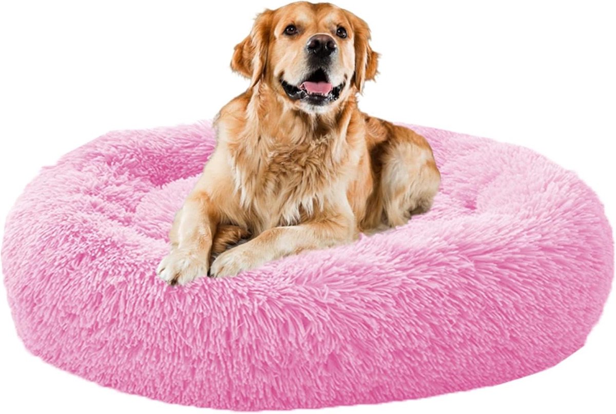 Kalmerend Hondenbed - Puppy Mand Hondenkussen - Ontspannen Slapen - Donut Vorm Ontwerp - 80 cm - Roze