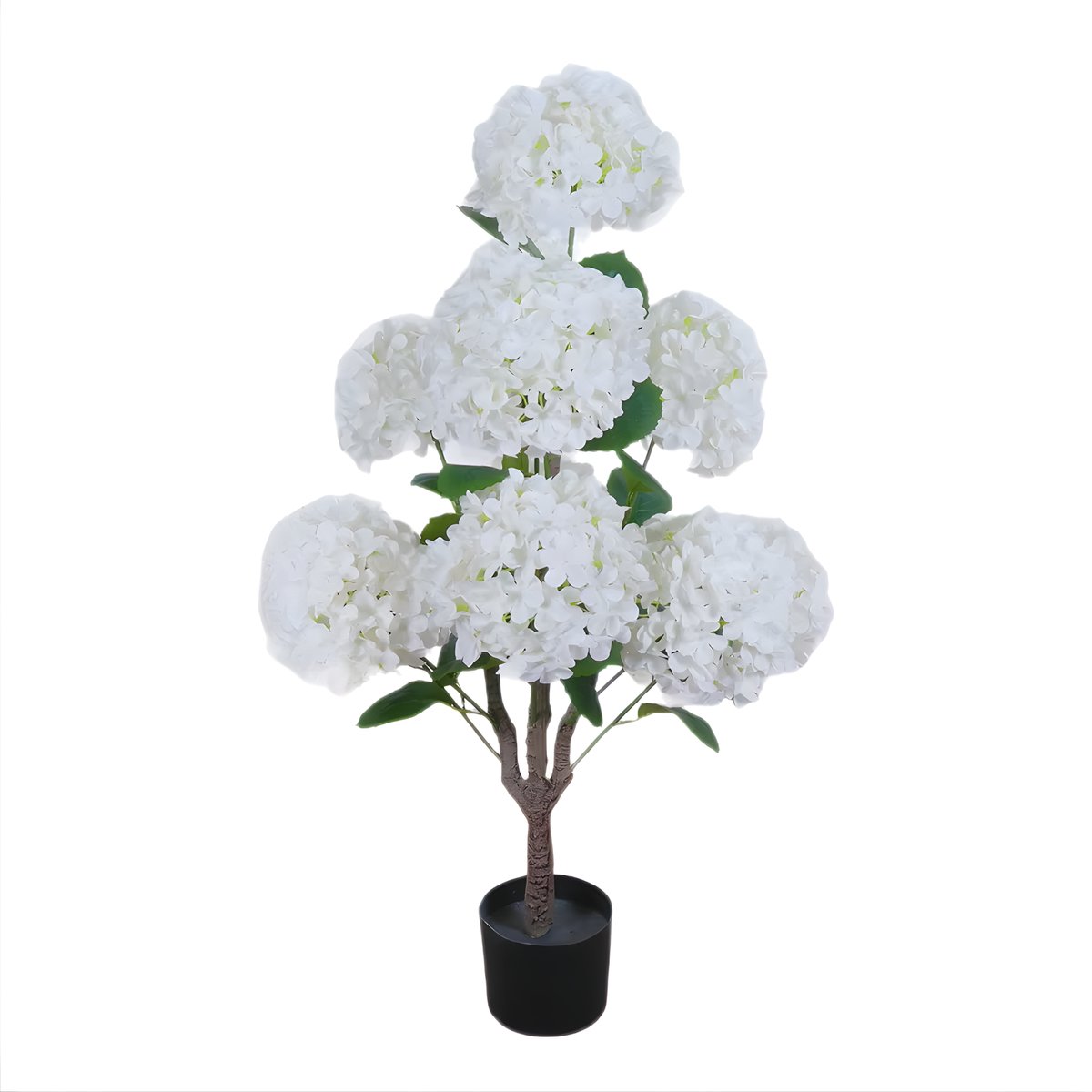 Happiq Kunstmatige Hortensia Boom - Voor binnen, buiten en kantoor - Witte bloemen en bladeren, ingemaakt - 90 cm / In pot
