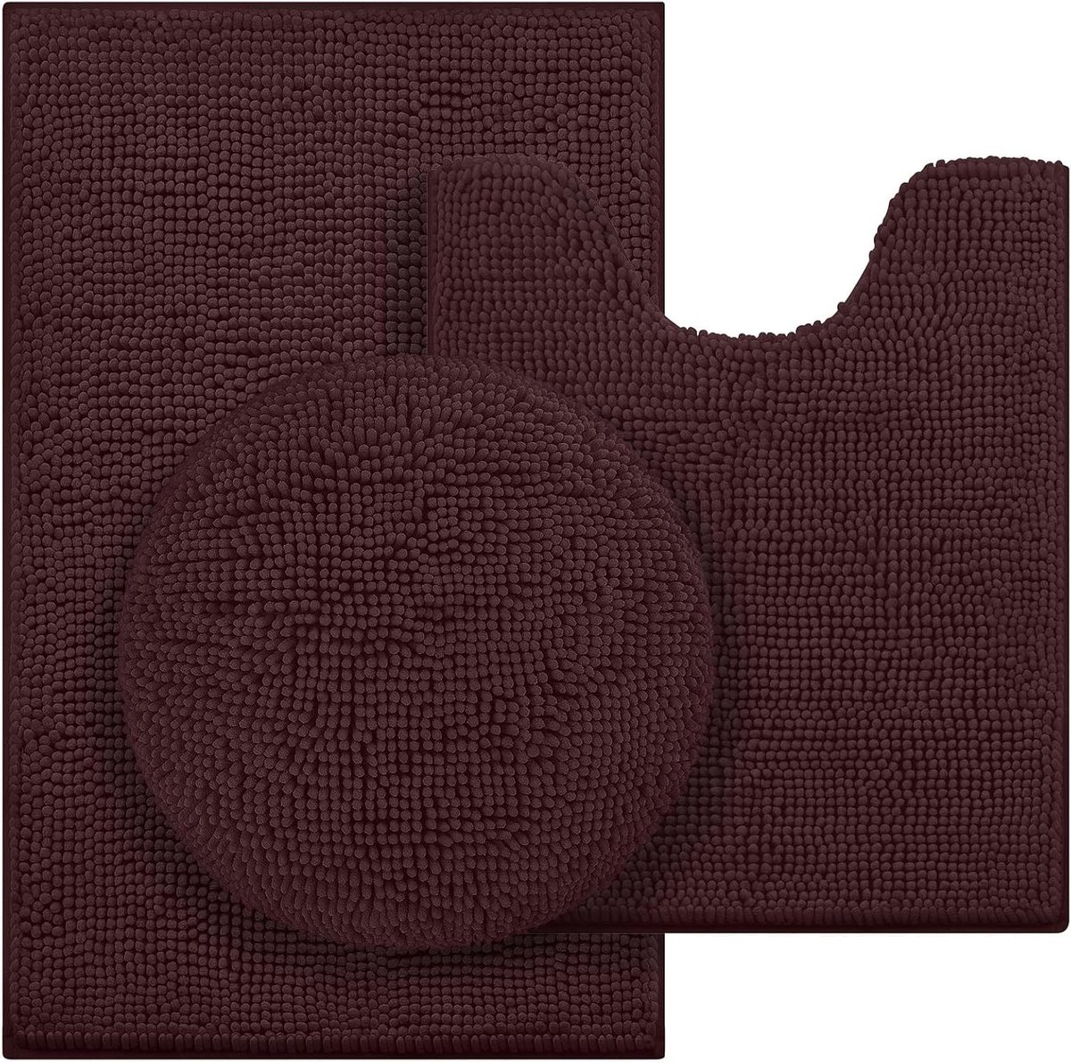 Badkamer tapijten set - Badmatten toiletmat - Badkamer versieren - Hoog watterabsorptievermogen - 3 stuks - Bruin