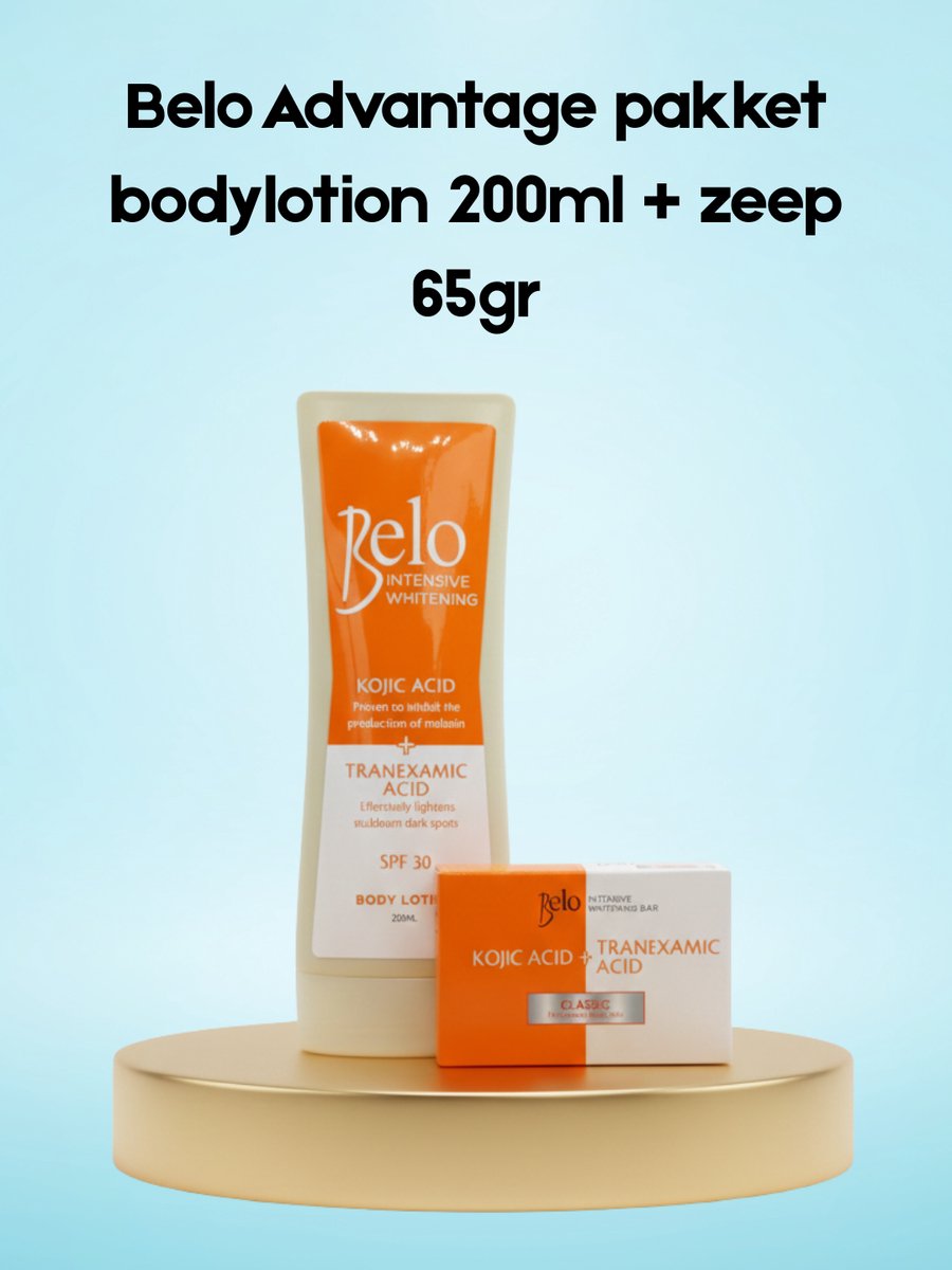 Belo Voordeelpakket – Bodylotion 200 ml + Zeep 65 g – Verhelderende & Hydraterende Set – Verminderde Donkere Vlekken, Egaliseert de Huidtint & Hydrateert Intensief – Voor een Gladde, Stralende & Gezonde Huid