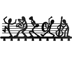 Wandkapstok Muziek - Muurhanger Haken - Jassen Ophangen - Metalen Decoratie - 60 x 19 cm - Zwart