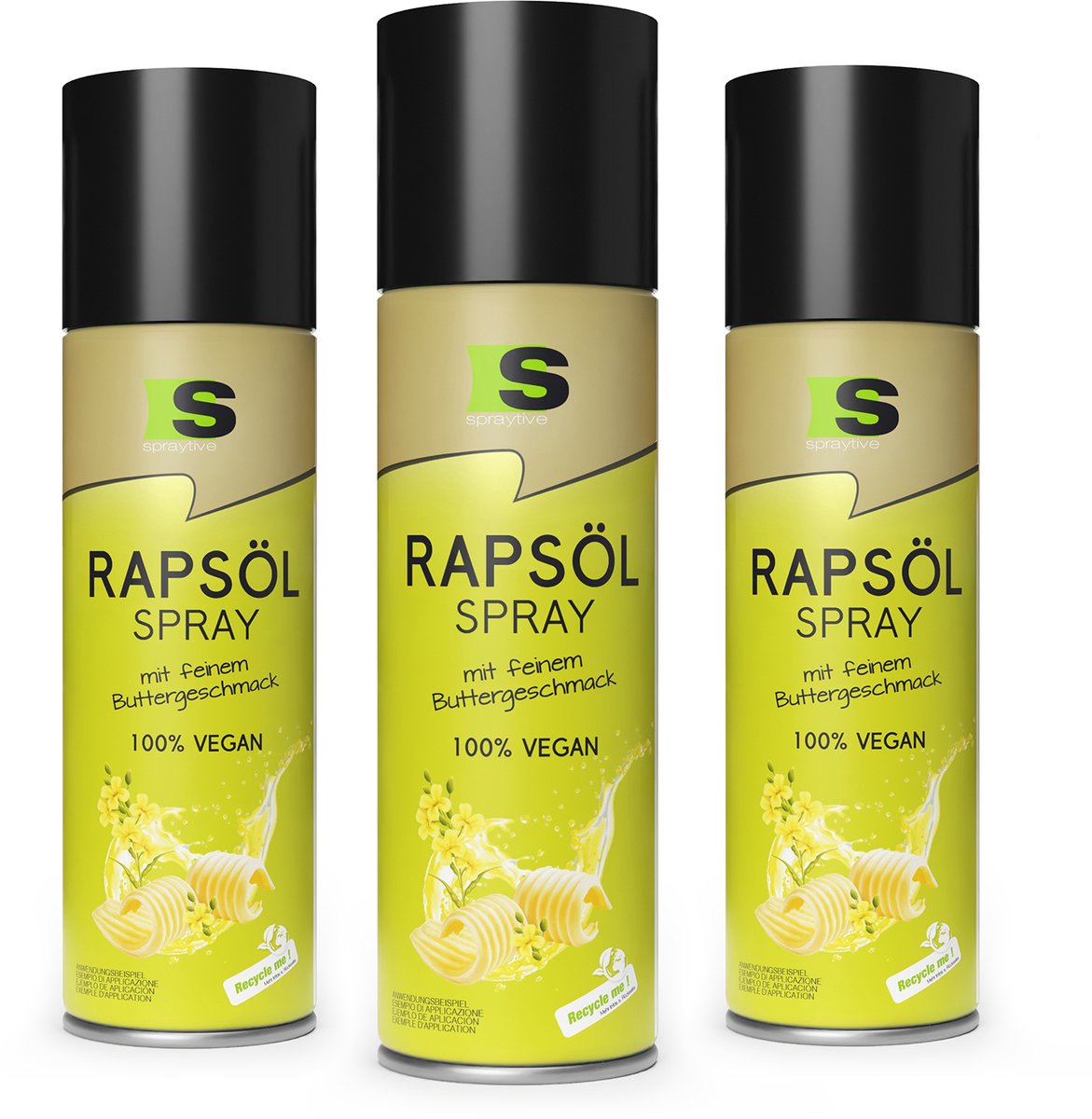 Spraytive 3x 400ml raapzaadolie kookspray met botersmaak airfryer spray voor bakken en koken caloriearm 100% vegan
