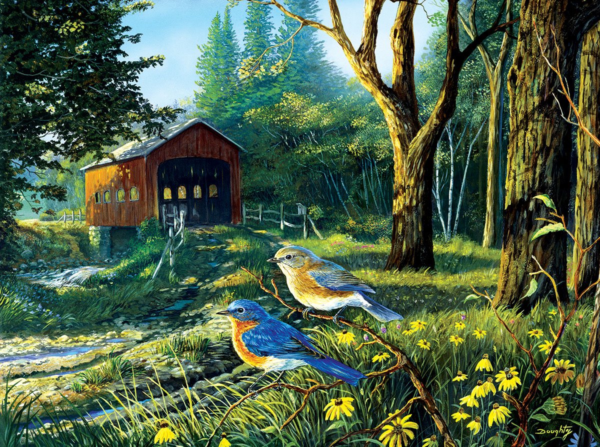 SunsOut puzzel Terry Doughty - legpuzzel Sleepy Hollow Blue Birds 1000 stukjes.