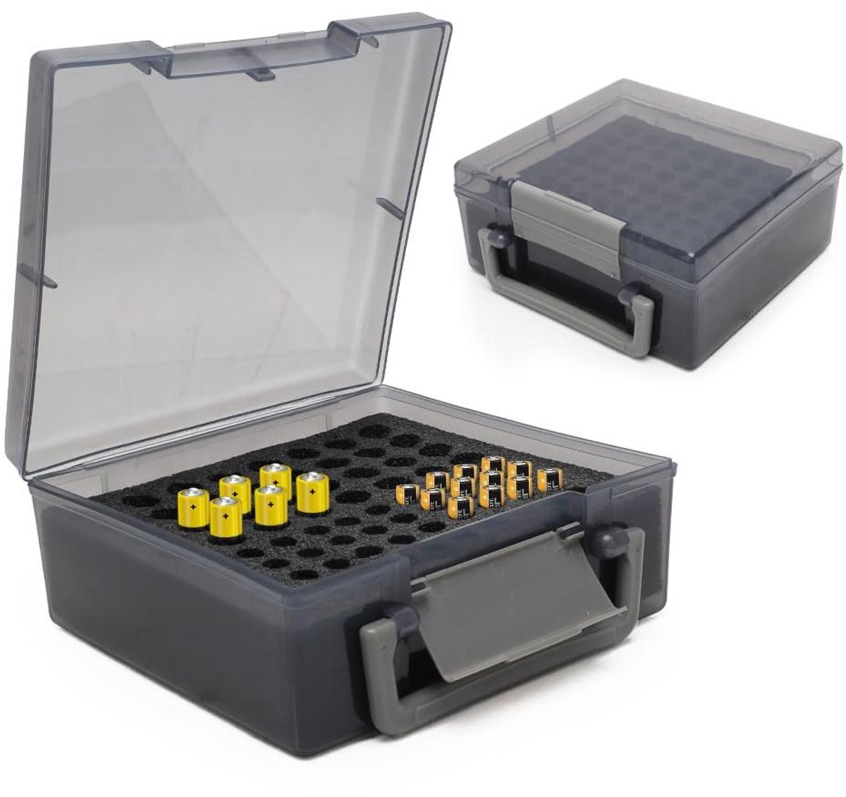 Batterijbox - Batterijorganizer - Batterijen Opbergen - Uitneembaar Schuimvak - 2 stuks - Zwart