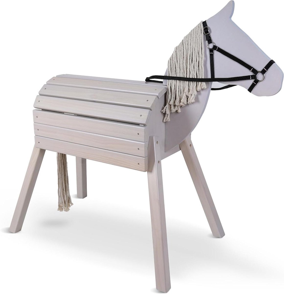 Houten Paard - Speelpaard Tuinpaard - Buiten Spelen - Met Touw Manen Staart - XXL Grootte - Grijs