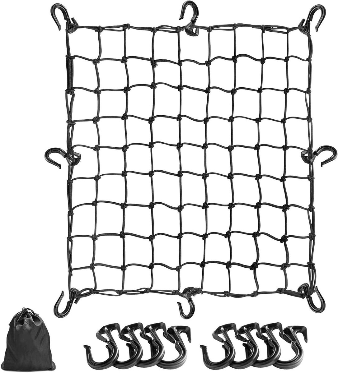 Motorfiets bagagenet - Bagage elastiek motor - Bagage vastzetten - Met 12 verstelbare haken - 50x50 cm - Zwart