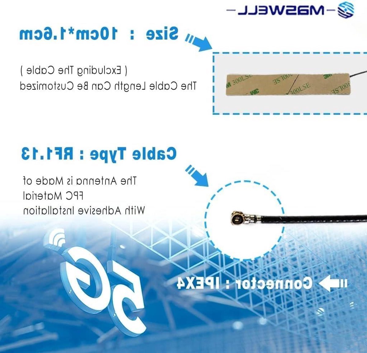 Interne mobiele antenne - 5G heliumantenne - Netwerkverbindingen verbeteren - Breedband 700-6000 MHz - IPEX4 interface - Zwart
