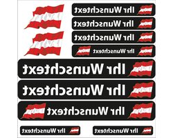 INDIGOS UG® Naamsticker, waaiende vlag, 13 vlaggenstickers, land Oostenrijk, stickers met naam en tekst naar wens, voor fiets, auto, motorfiets, individueel gepersonaliseerd