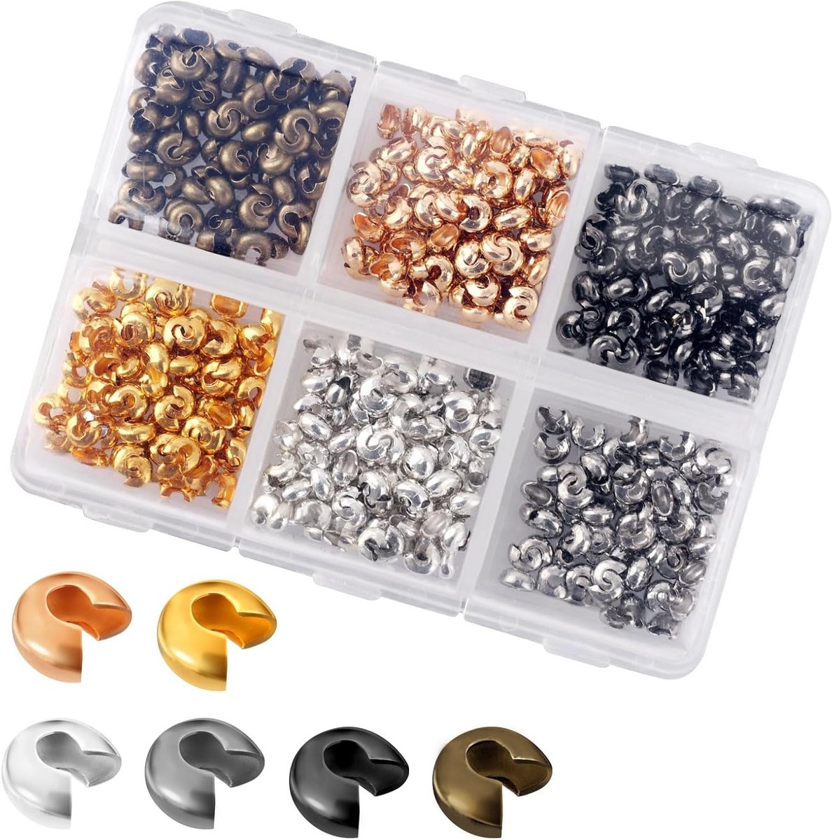 600 Stuks Squeeze Kralen voor Sieraden Maken - 4mm Halfronde Kralen, Bead Stoppers en Charms voor DIY Armbanden en Kettingen in Meerdere Kleuren
