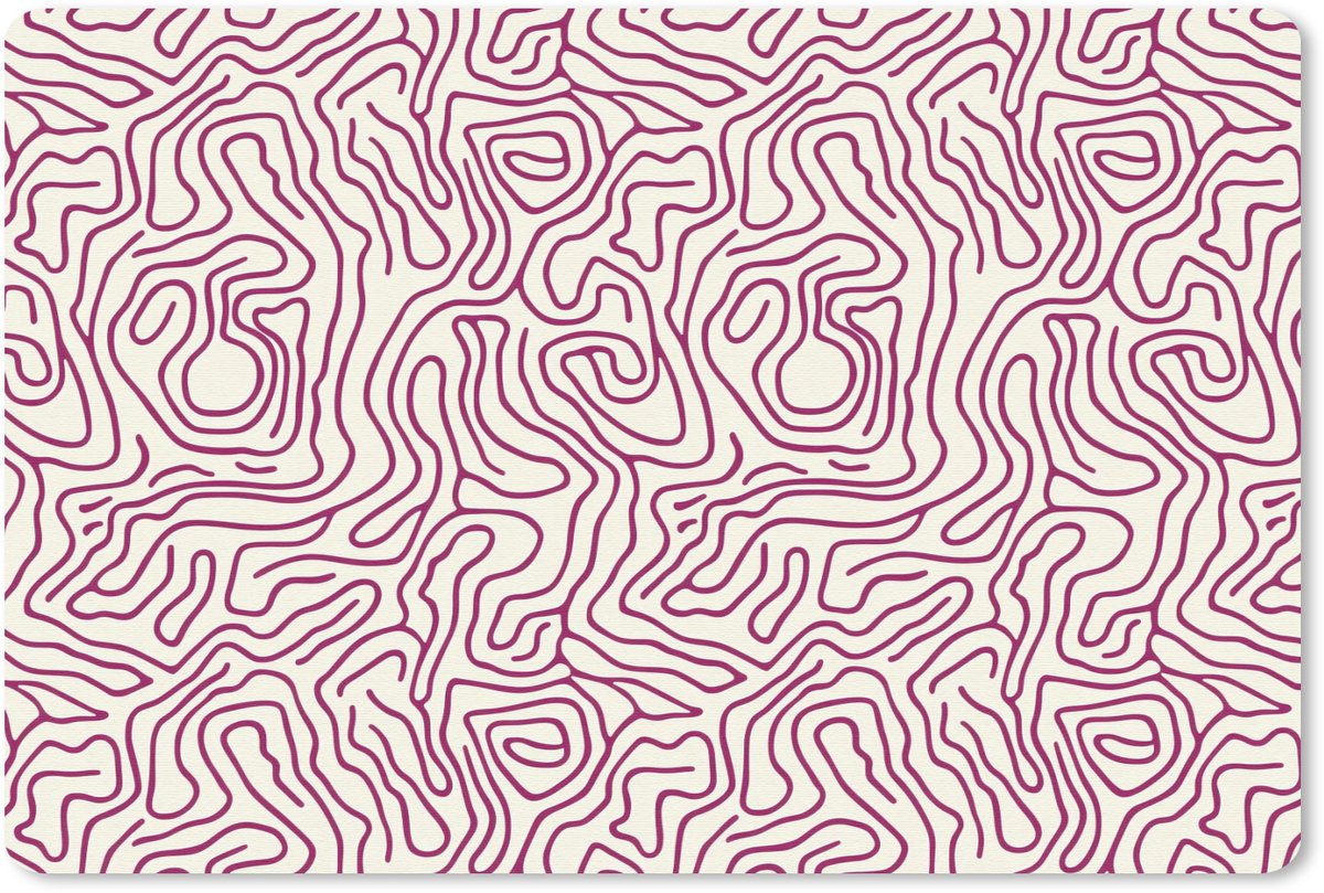 Muismat 13x8 cm - Mousepad Kronkelende lijn - Magenta - Crème - Muismatten