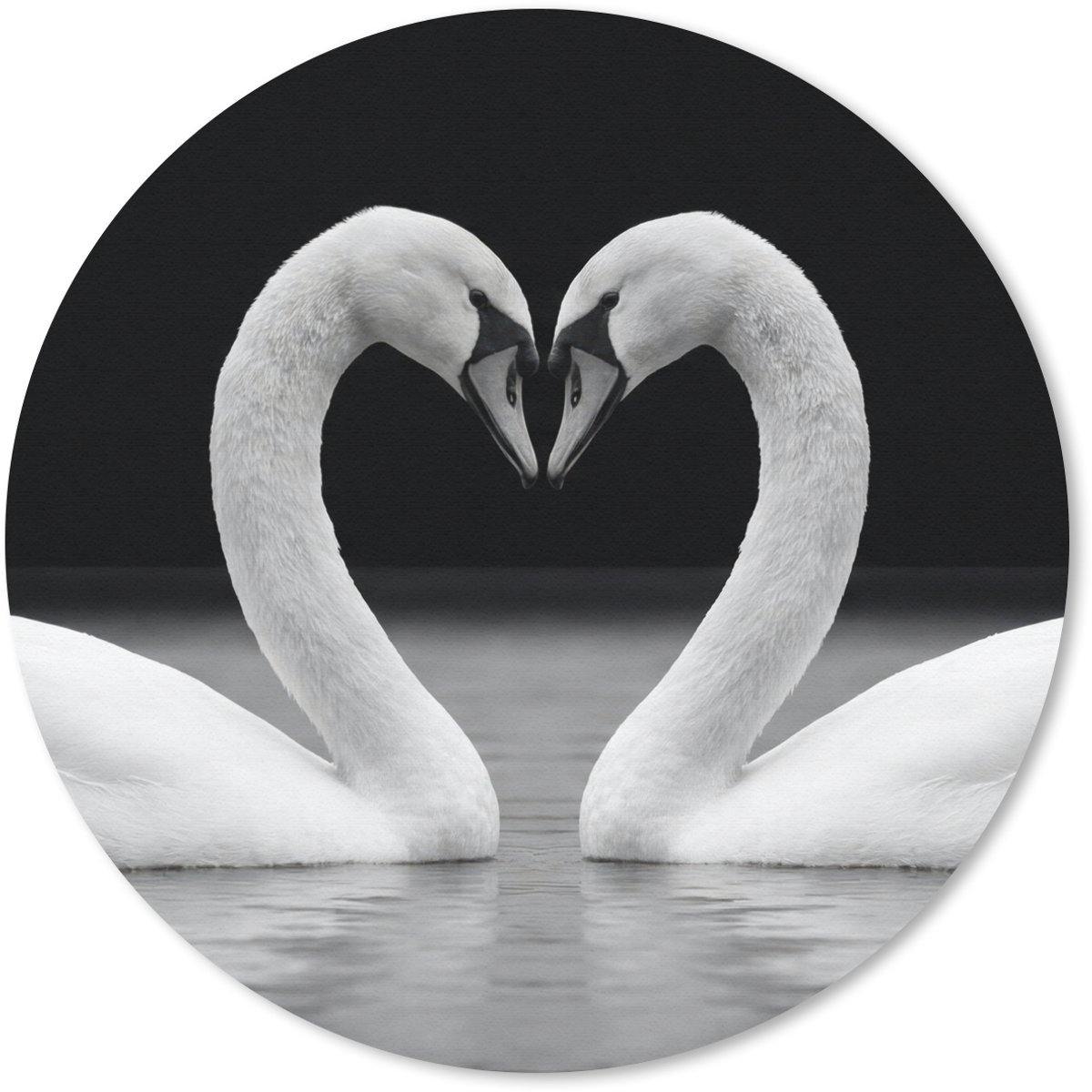 Muismat rond 40x40 cm - Mousepad Zwanen - Hart - Zwart - Wit - Ronde muismatten