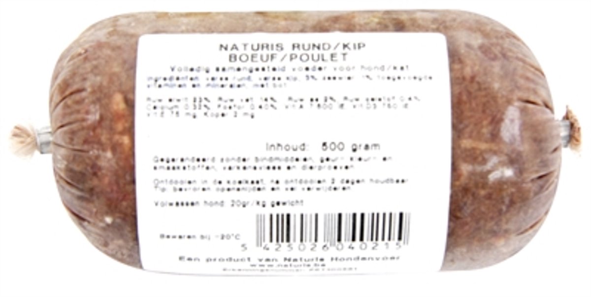 Diepgevroren Hondenvoer Naturis - Rund en Kip - 500 Gr, Natuurlijke Voeding zonder Granen