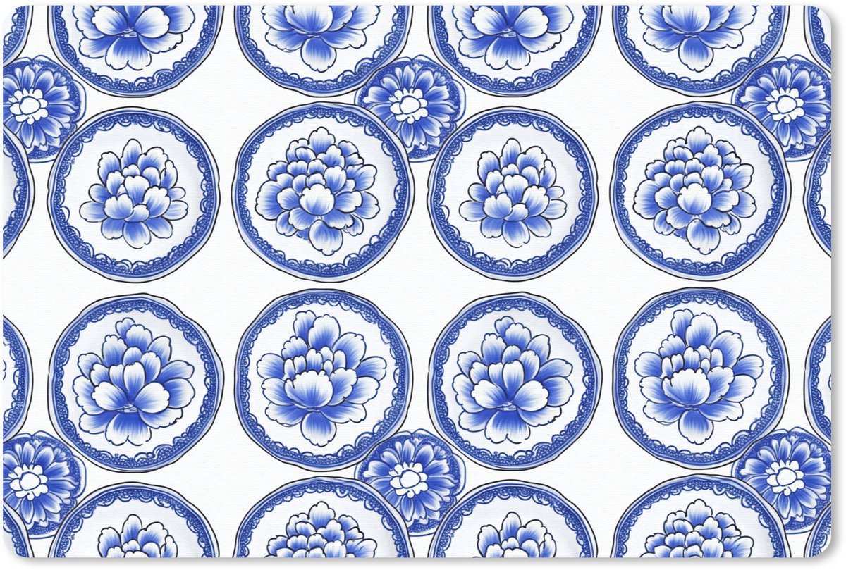 Muismat 13x8 cm - Mousepad Cirkels - Bloemen - Blauw - Muismatten