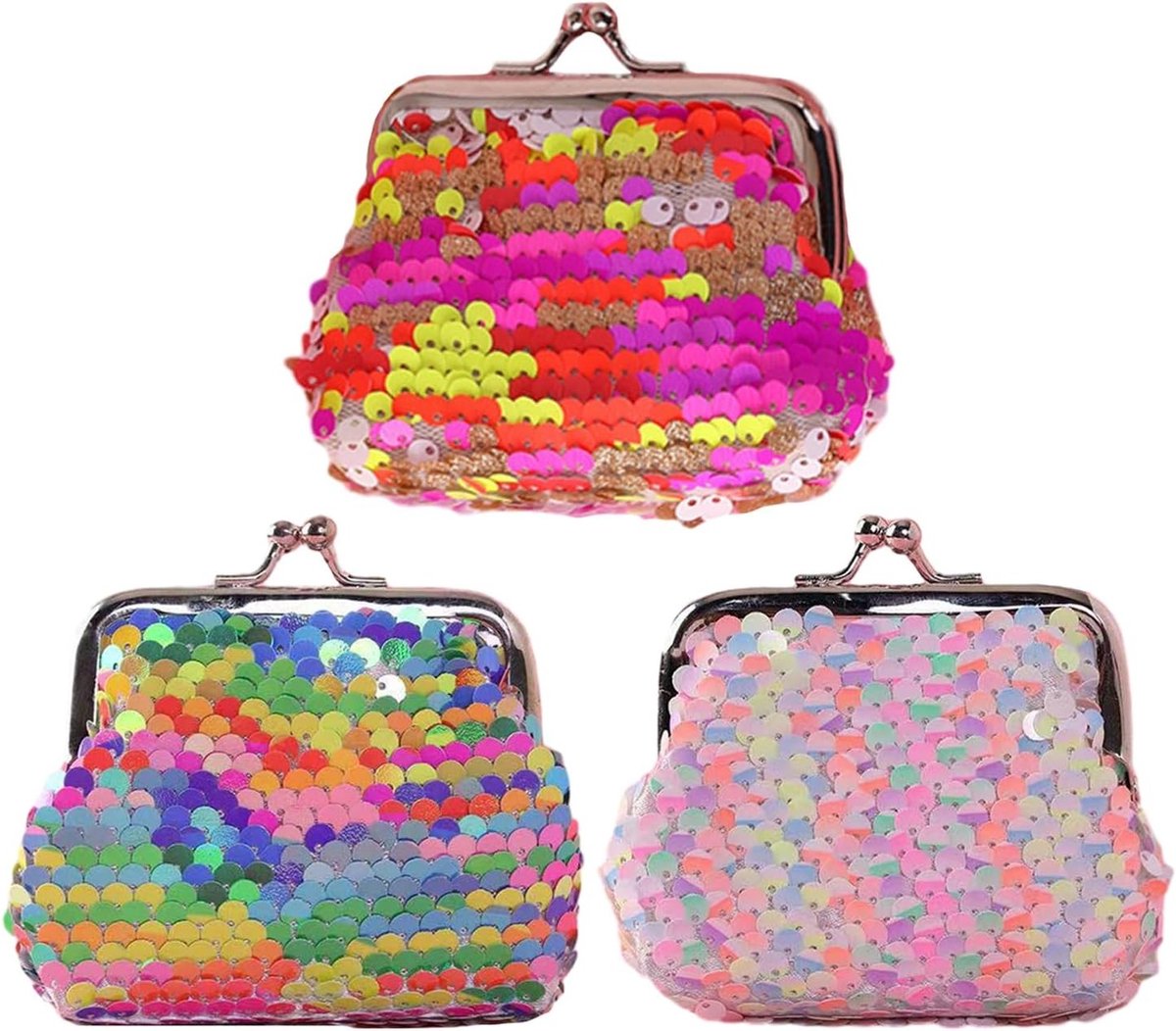 Reversible Sequin Pouches Set van 3 - Handige Opbergzakjes voor Munten, Sieraden en Cadeaus, 7x9 cm, Kleurveranderend, Ideaal voor Feestjes en Cadeaus