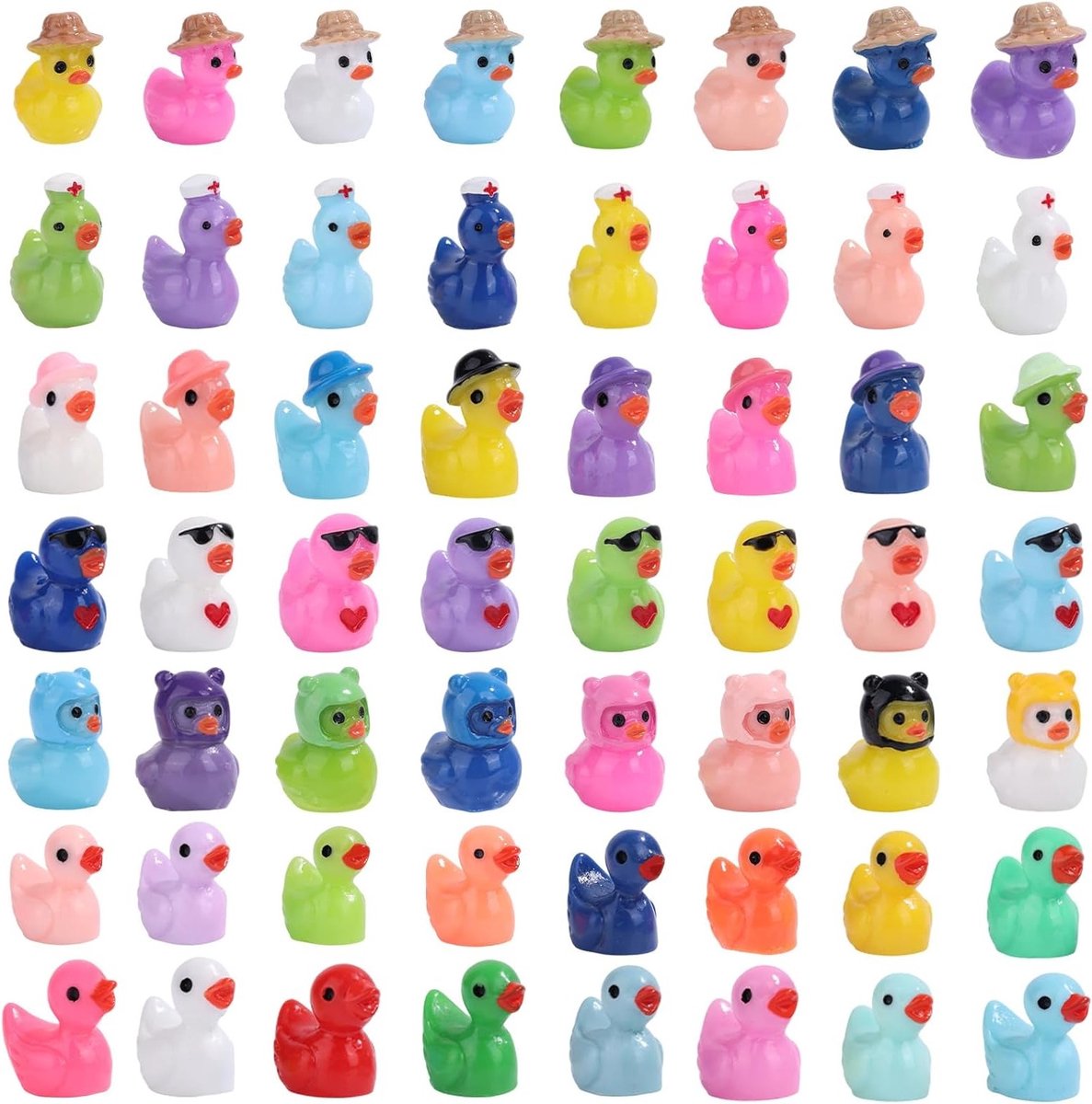 Miniatuur Eendjes Set van 56 Stuks, Kleurrijke Decoratieve Figuren voor Sprookjestuin en Landschap Ornamenten, Perfect als Cadeau of Accessoire