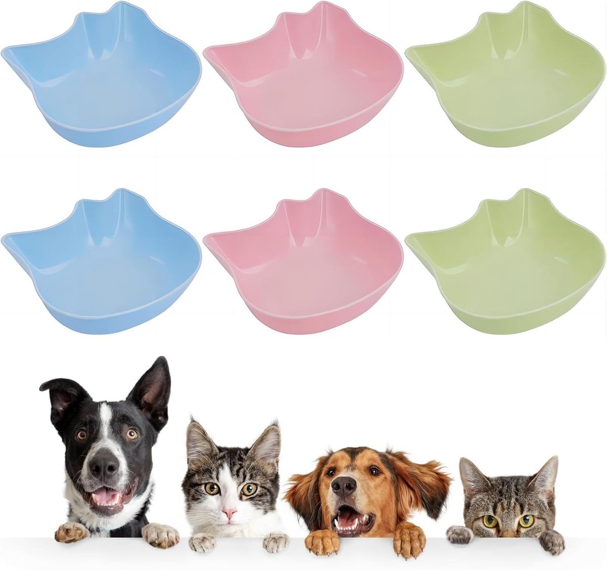 OLOEY 6 stuks antislip voer- en waterbakken voor huisdieren - Antislip plastic bakken die niet omvallen voor katten en honden-multifunctioneel (duurzaam-gemakkelijk schoon te maken)