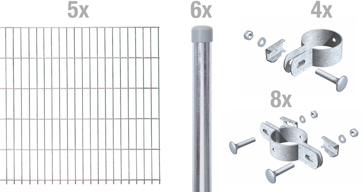Alberts 643560 dubbelstaafmat hekwerk als 23-delige complete hekwerkset, thermisch verzinkt, hoogte 100 cm, lengte 10 m