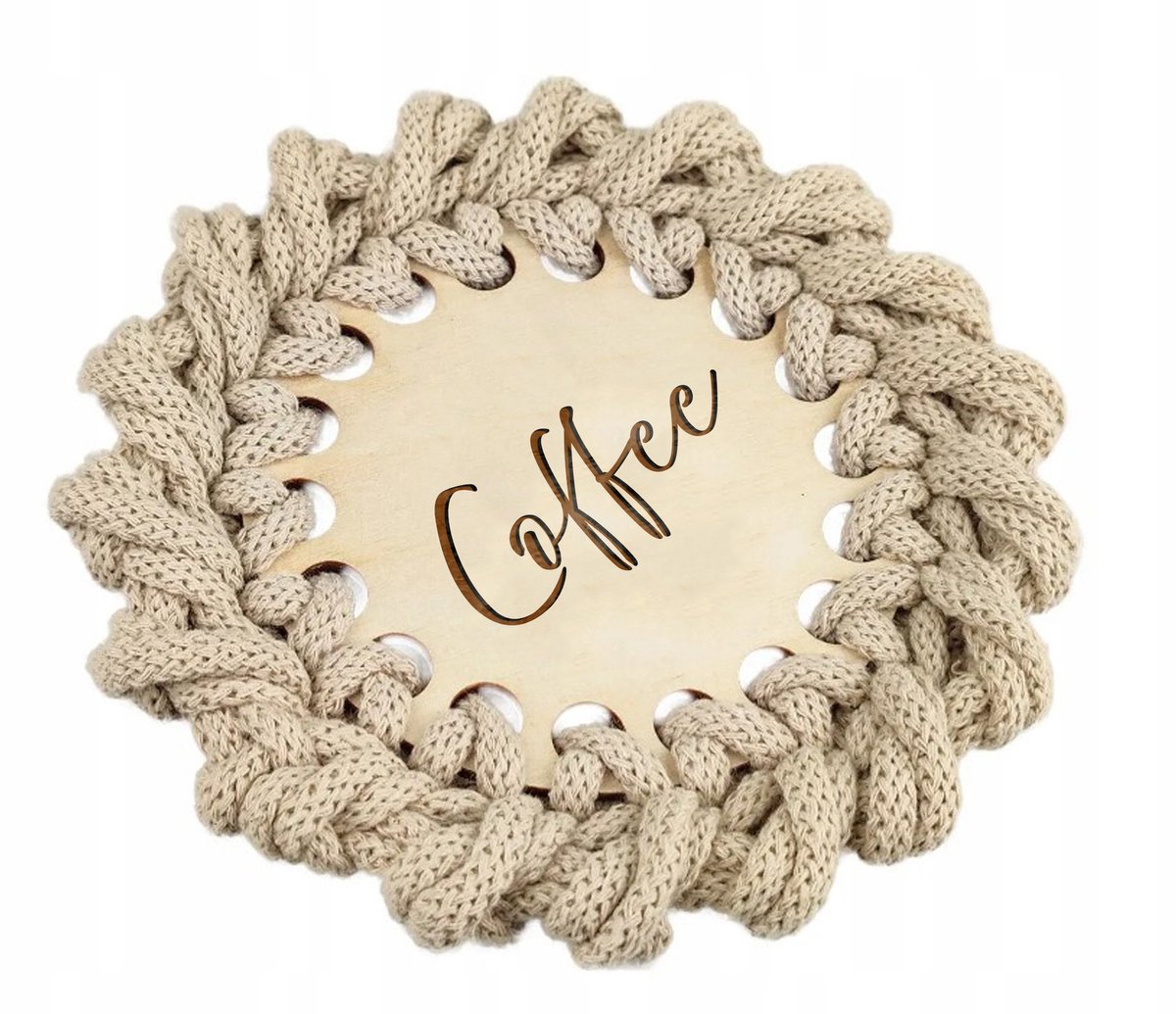 SMX Design - Onderzetter - Sierhaakwerk - 10cm - Houten Basis - Koffiemotief