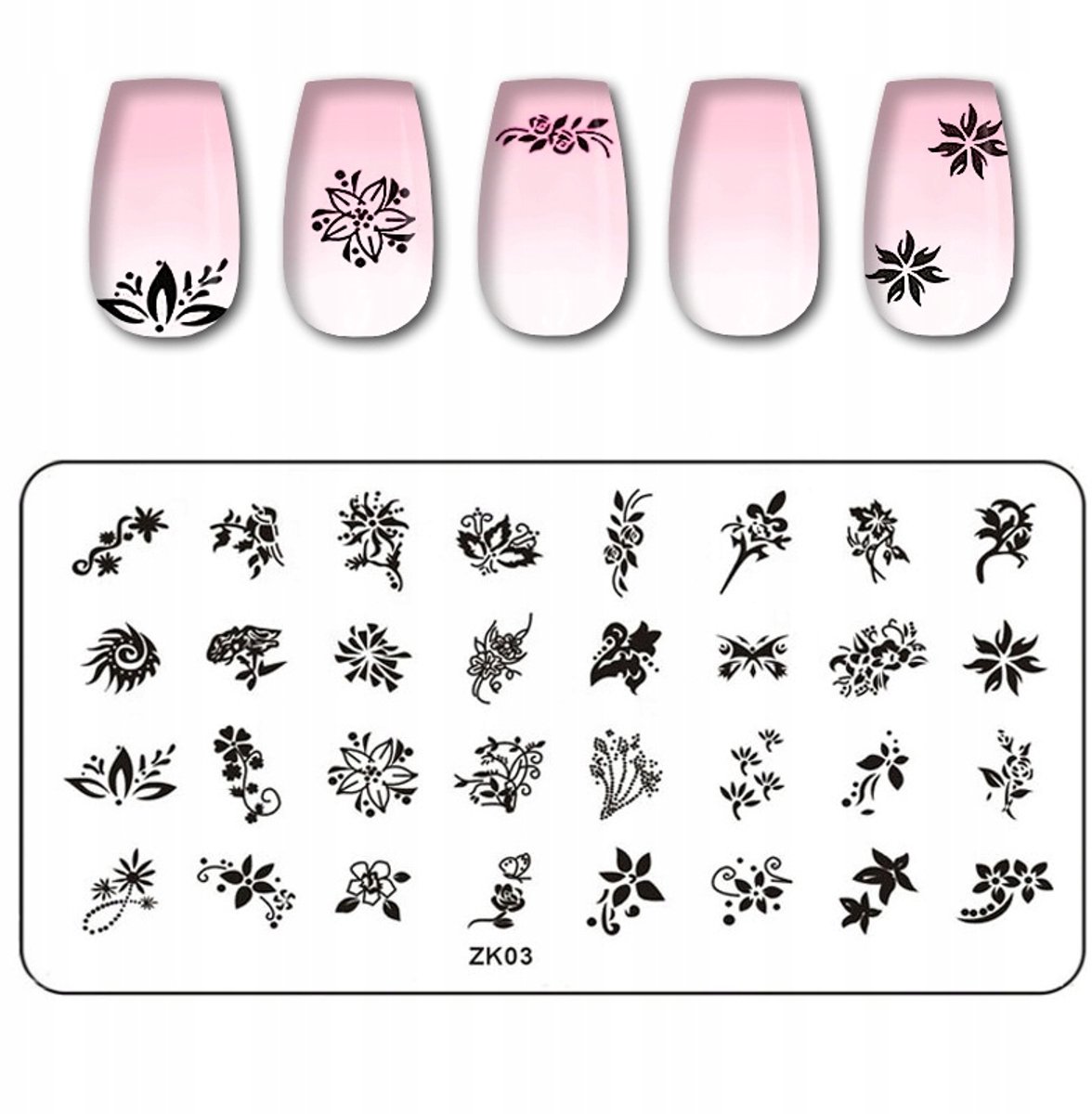 Born Pretty - Nagelstempel Plaat - ZK-03 - Bloem- en Ornamentenpatroon