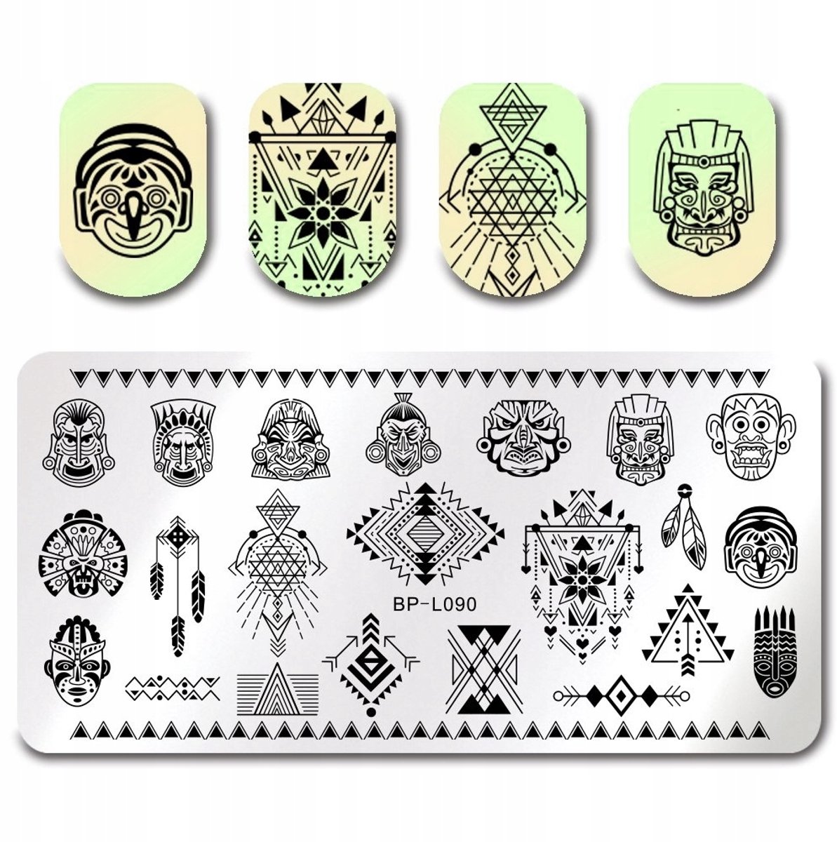 Born Pretty - BP L090 - Blaszana Płytka - Indianen Symbool - Totem - Pióropusz