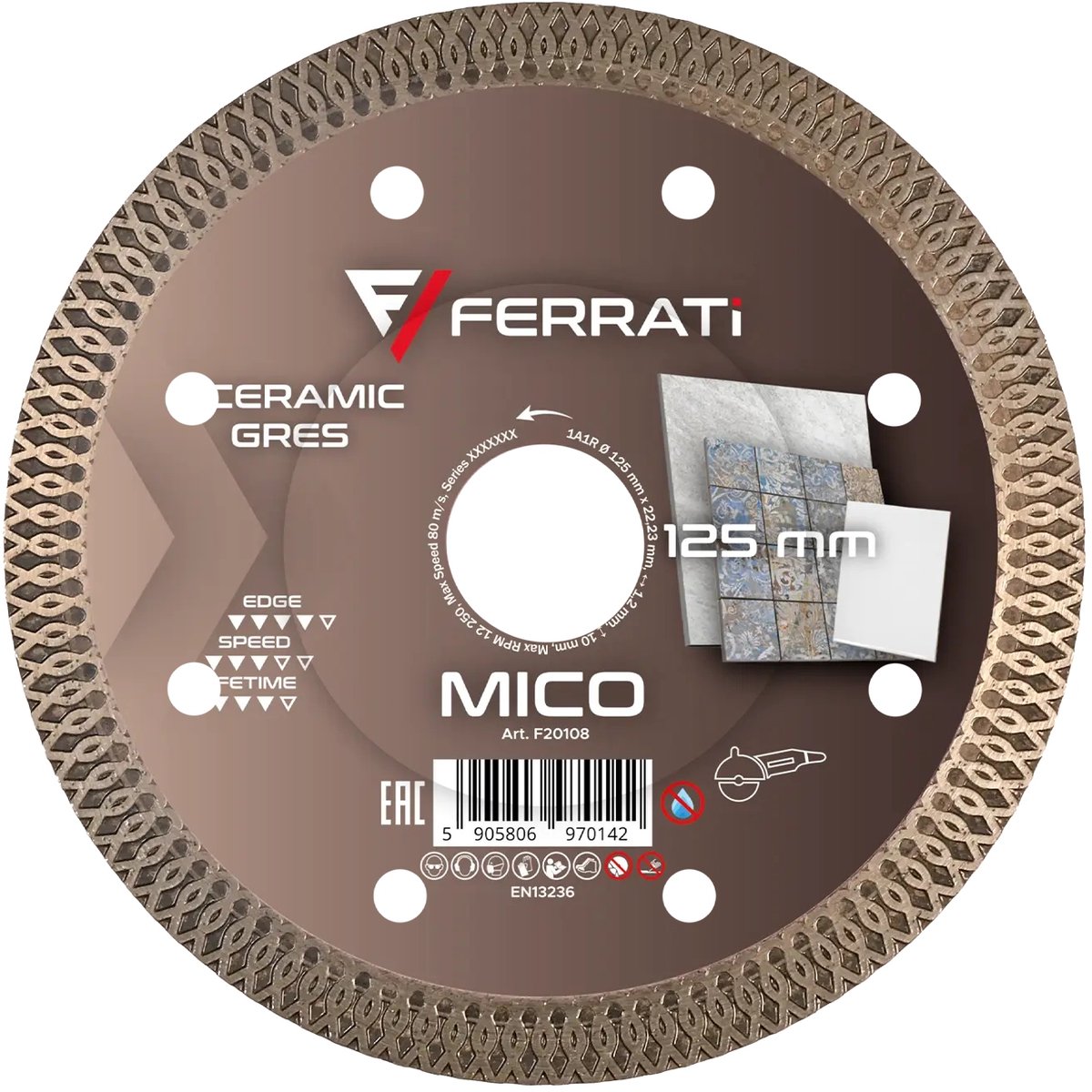 Ferrati Mico - Diamantdoorslijpschijf - 125mm - Tegels - Keramiek