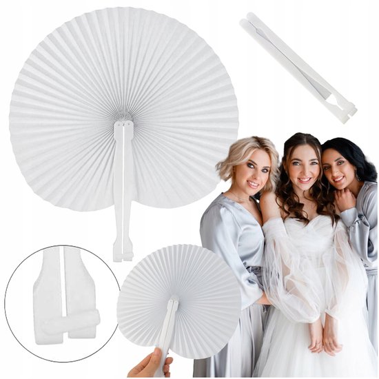 Papieren Opvouwbare Ventilator Wit met Plastic Handvat en Haaksluiting – Verkoeling Bruiloft Event