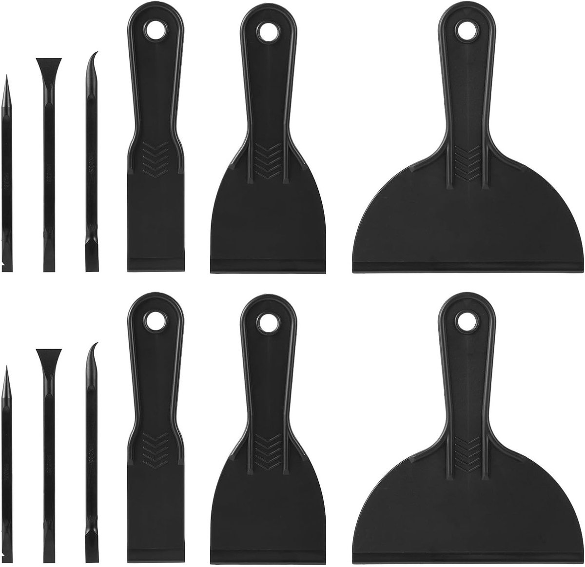Set van 12 Plastic Spackmesjes, Inclusief 6 Flexibele Schrapers en 6 Detail Schrapers voor Reparatie, Pleisterwerk en Schilderwerk