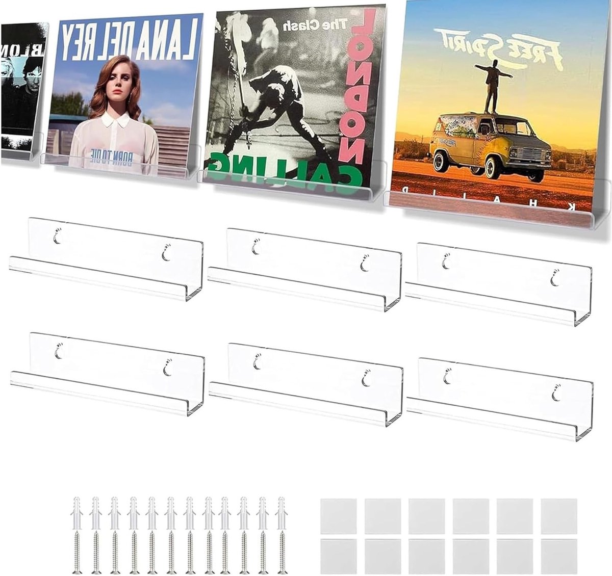 Set van 6 Wandbeugels voor Vinylplaten - Transparante Platenhouder voor Records en Foto's - Ideaal voor Muurdecoratie en Platenverzameling