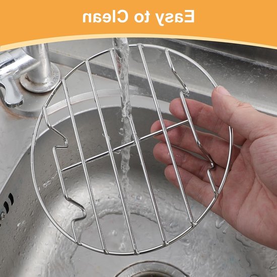 Rond stoomrek van roestvrij staal, 7 inch, ideaal voor stomen, bakken en koken in een snelkookpan of airfryer van Merkloos — afbeelding 2