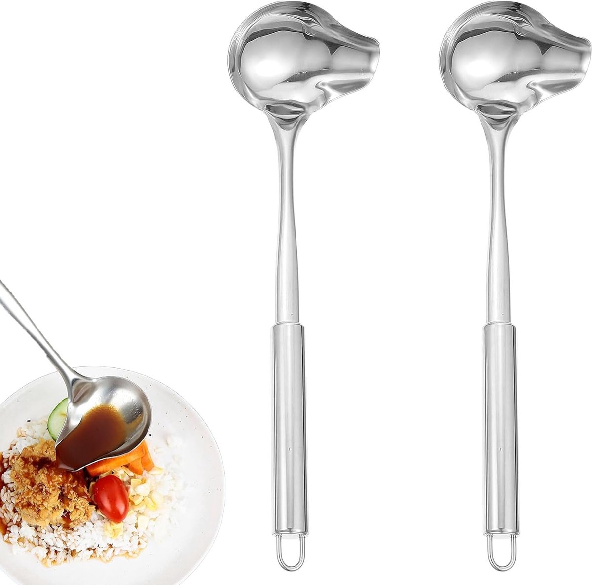 Set van 2 RVS Sauslepels en Soeplepels, Ideaal voor Soepen, Sauzen en Dressings, 30.2 cm