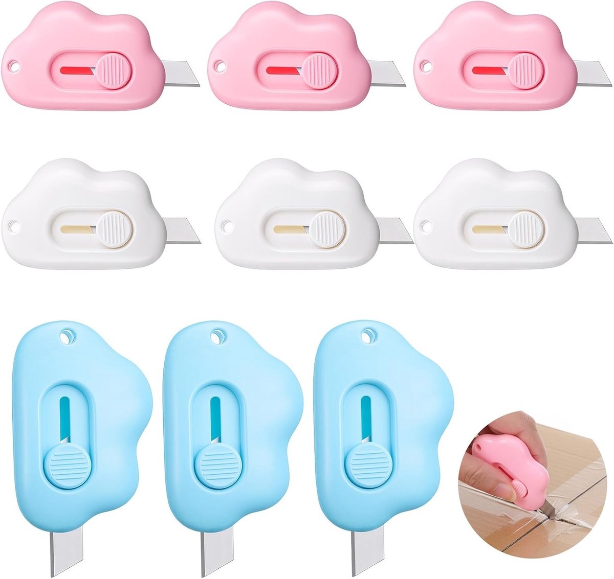 9-delige Mini Box Cutter Set, Uittrekbaar Universeel Mes, Compacte Verpakking Opener voor Brieven en Kleine Dozen