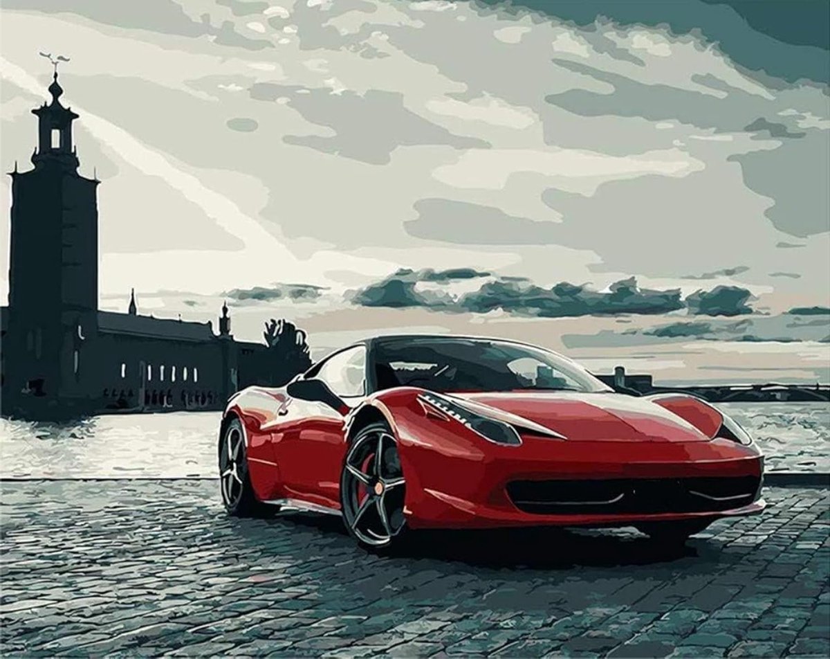 Schilderen op nummer voor volwassenen en beginners - Ferrari sportauto 40.6 x 50.8 cm (zonder lijst) - Creatieve hobby, ontspanning, kunstzinnige activiteit