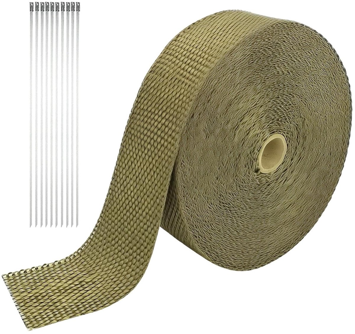 Hittebeschermingsband voor uitlaat, titanium kleur, 50 mm x 15 m, hittebestendig, isolatieband en uitlaatbandage met metalen kabelbinders voor optimale bescherming