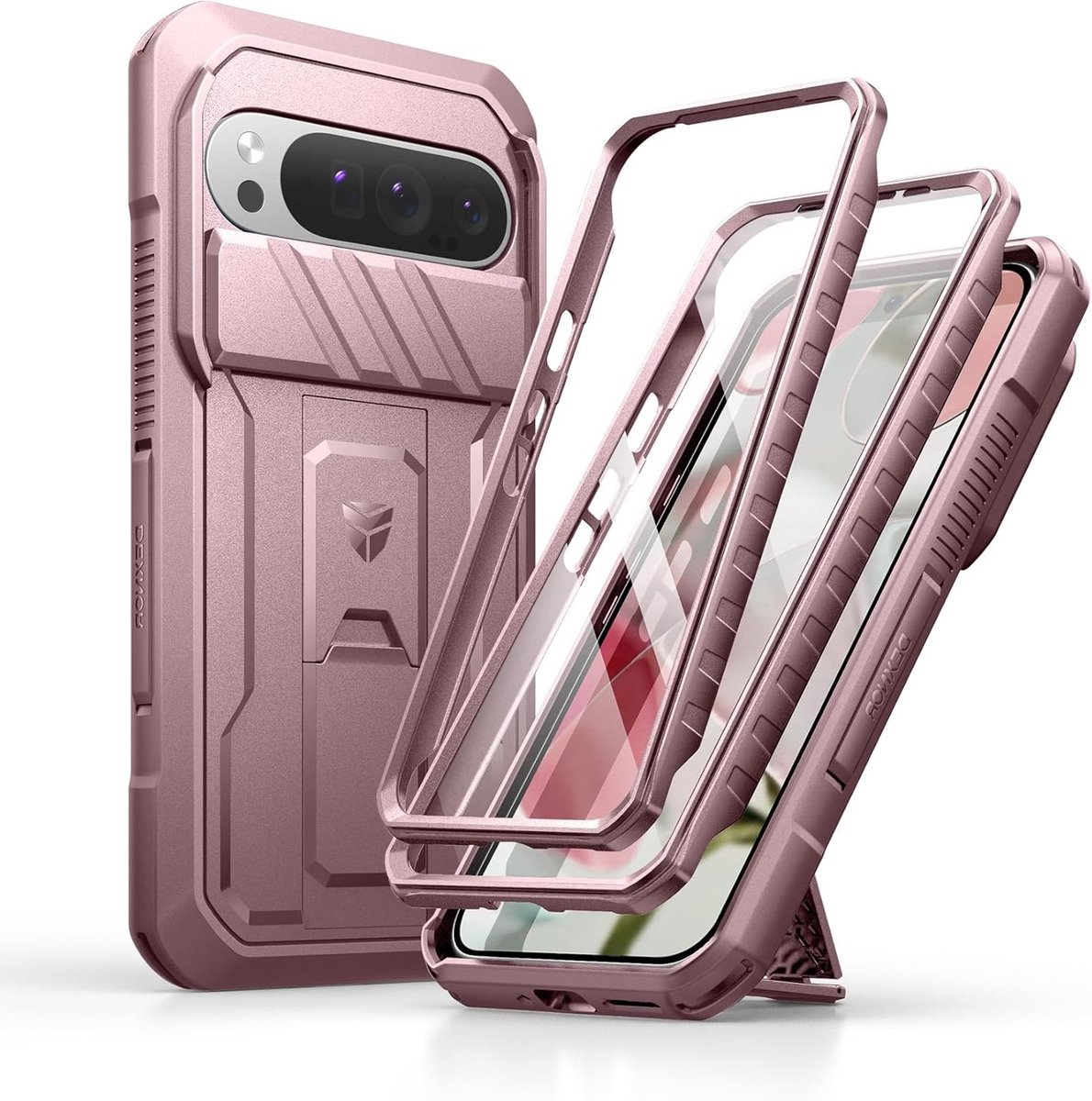 Beschermhoes voor Google Pixel 9 Pro XL - Inclusief Camera Cover, Schermbeschermer en Kickstand, Schokbestendig en Stijlvol Roze