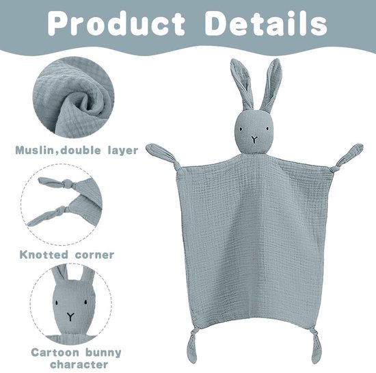 Dailygoods - Dailygoody - Knuffeldoek Konijn - Babycadeau - Veilig en Knuffelzacht - Grijs - Geboortecadeau - Kalmerend voor Baby's - Geschikt vanaf de geboorte van Dailygoods — afbeelding 5