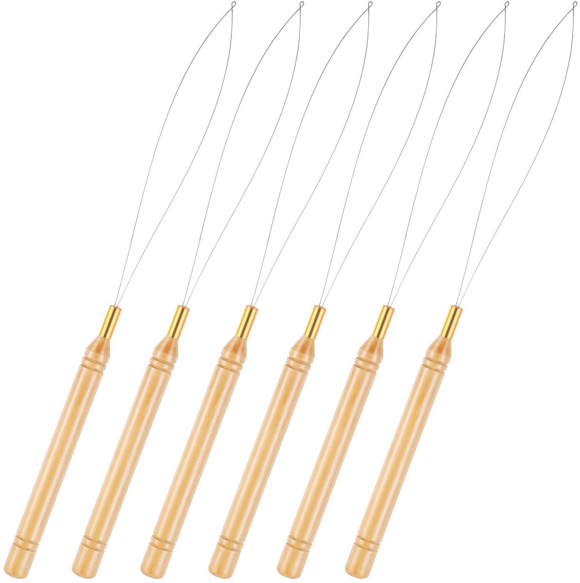 Set van 6 Baardparels met Haaktool voor Haarextensions en Vlechten