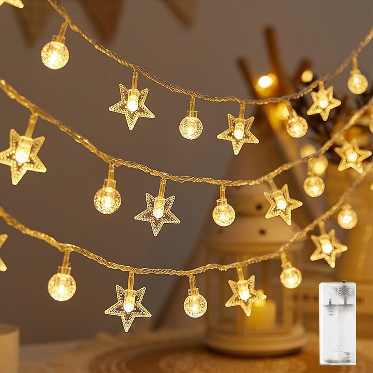 aladdien - LED Fairy Lights - Sterren - Warm wit - Ballen - Binnenverlichting - Batterijgevoed - Decoratie - Geschikt voor binnen - Wit model