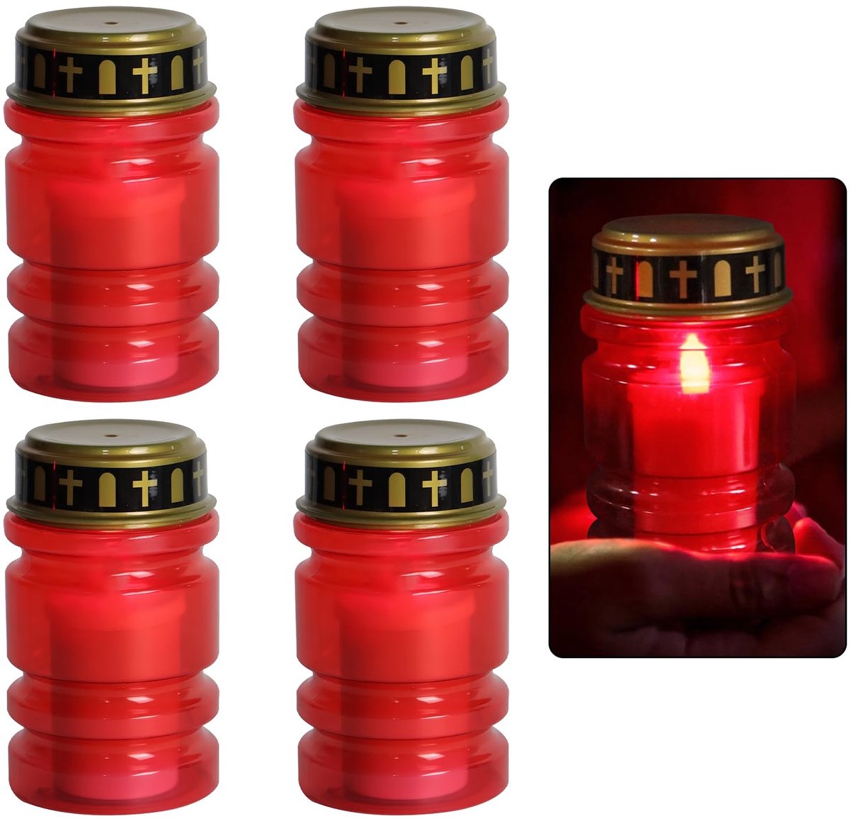 WIYETY LED Grave Candle Rood - 4 Stuks Waterdichte Buitenkaarsen met Flikker Effect