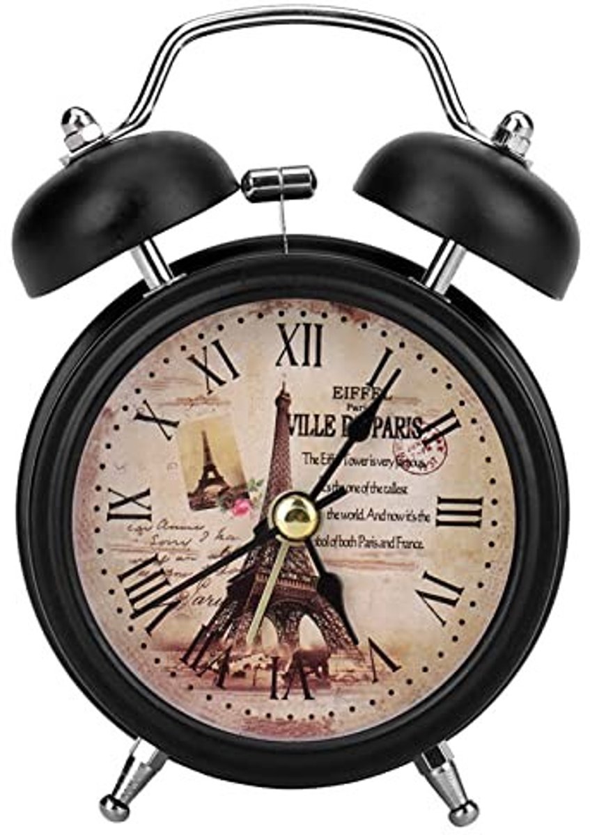 Allecto - Alarmklok - Retro design - Stil en betrouwbaar - Zwart metaal - Perfect voor slaapkamer - Ideaal voor studenten - Makkelijk af te lezen -..